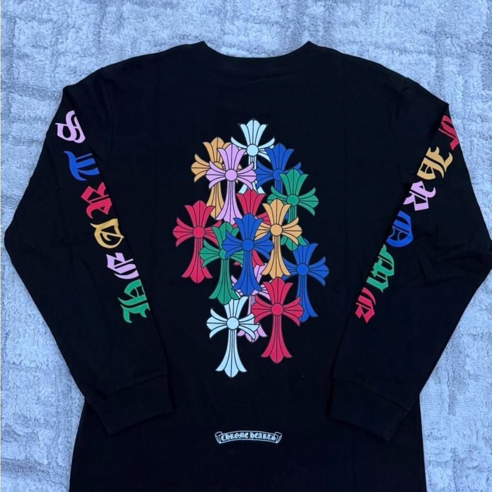 Chrome Hearts Black Long Sleeve with Multicolor Crosses
